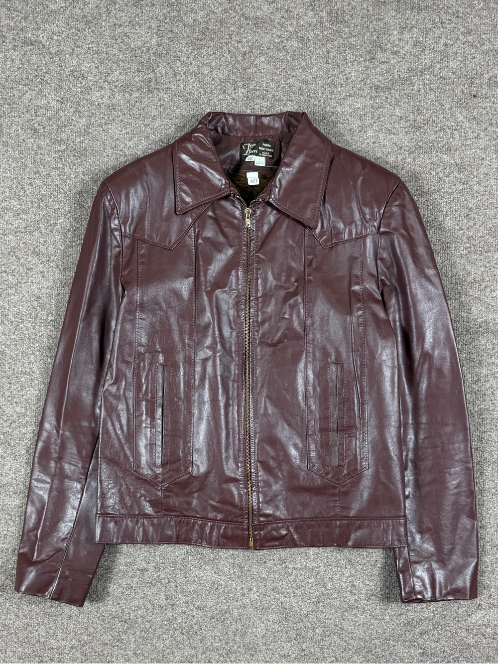 Vintage Jeane Pierre Maroon Brown Leather Jacket Mens Large Removable Fur Lining